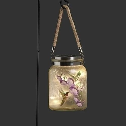 Hummingbird Solar Glass Jar Lantern w/ 30" Stake