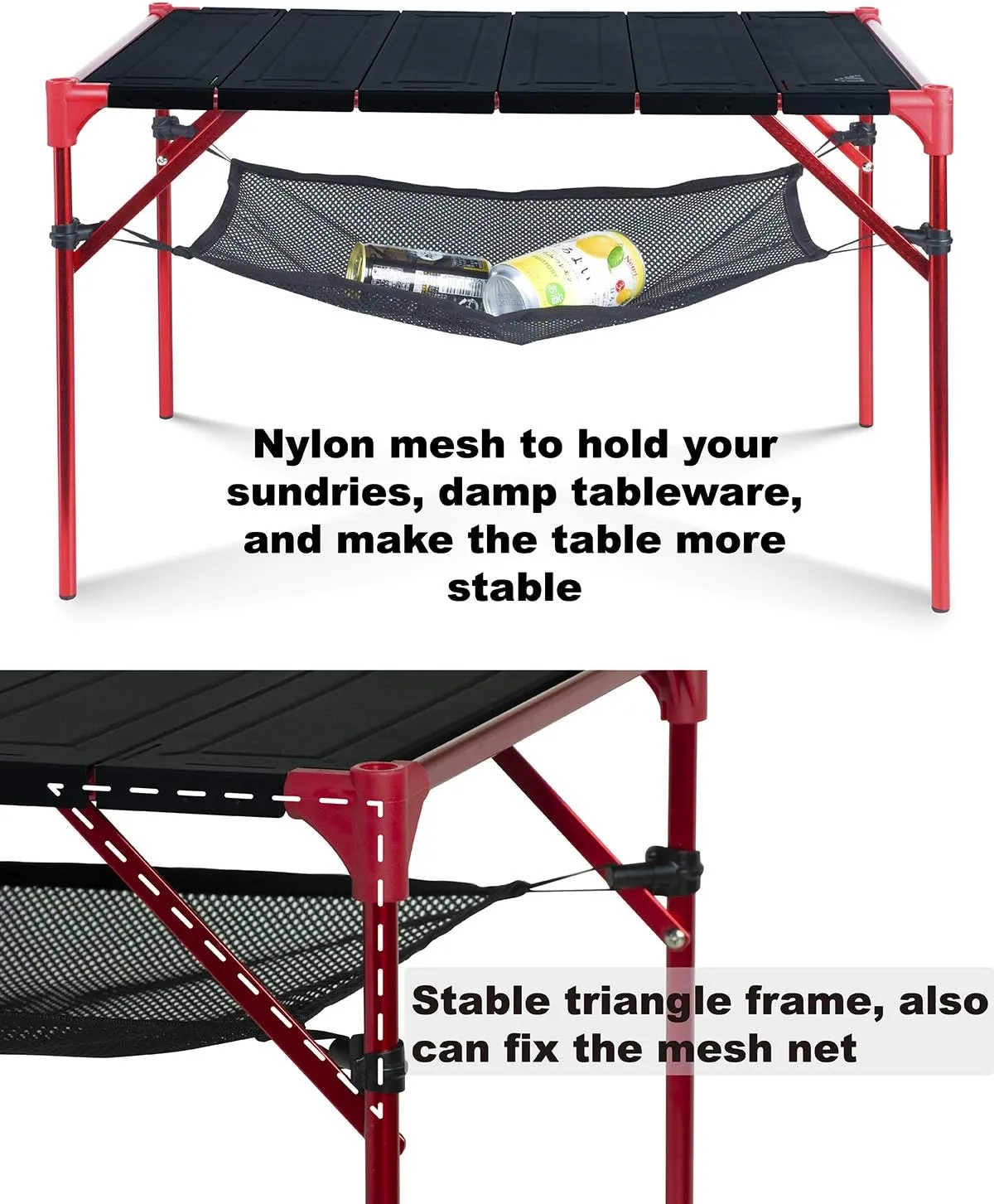 iClimb Extendable Folding Table Large Tabletop Area Ultralight Compact with Hollow Out Tabletop for Camping Backpacking Beach Concert BBQ Party, Three Size (Black - L   Hanger)