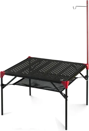 iClimb Extendable Folding Table Large Tabletop Area Ultralight Compact with Hollow Out Tabletop for Camping Backpacking Beach Concert BBQ Party, Three Size (Black - L   Hanger)