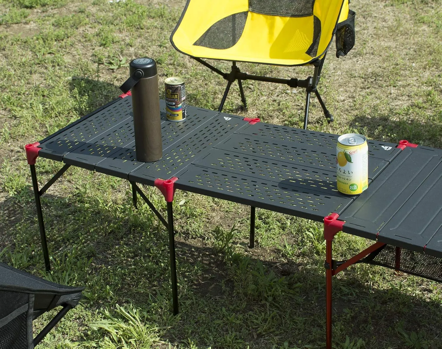 iClimb Extendable Folding Table Large Tabletop Area Ultralight Compact with Hollow Out Tabletop for Camping Backpacking Beach Concert BBQ Party, Three Size (Black - L   Hanger)