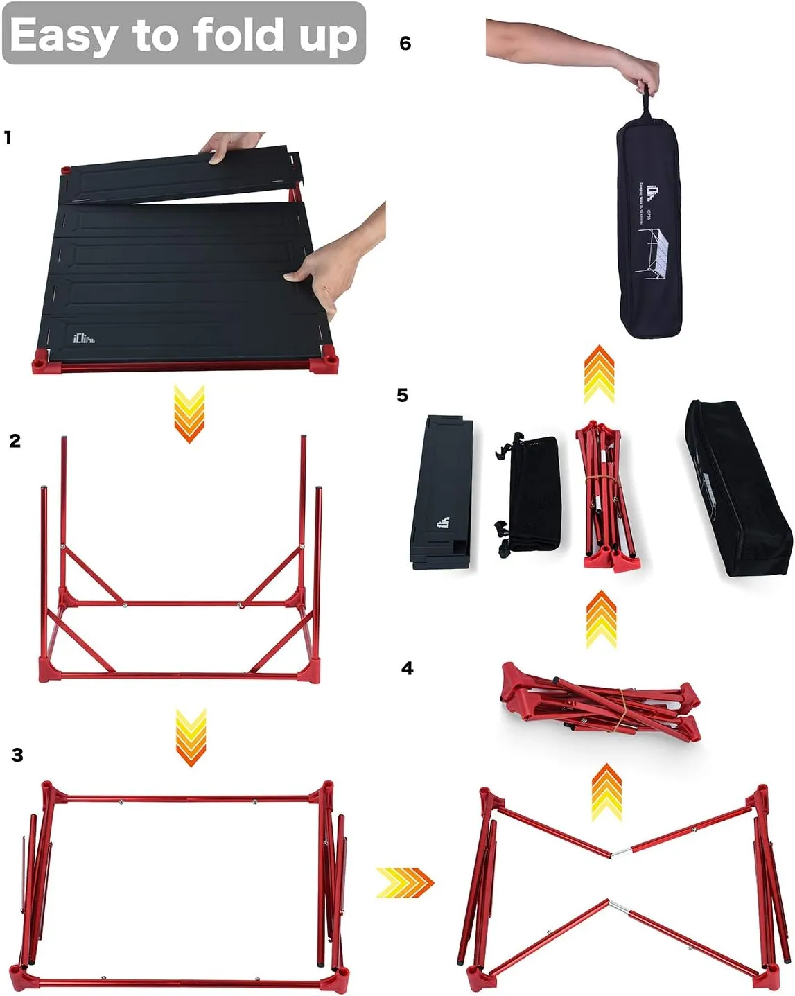iClimb Extendable Folding Table Large Tabletop Area Ultralight Compact with Hollow Out Tabletop for Camping Backpacking Beach Concert BBQ Party, Three Size (Black - L   Hanger)