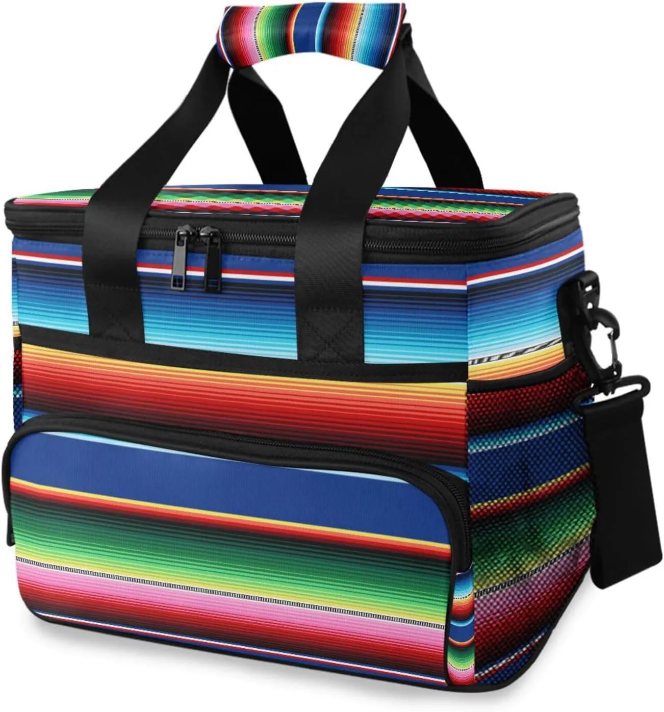 Insulated Cooler Lunch Bag,Reusable Leakproof Cooler Bag for Women and Men Work Picnic Beach,with Detachable Shoulder Strap-Mexican Serape Blanket Stripes