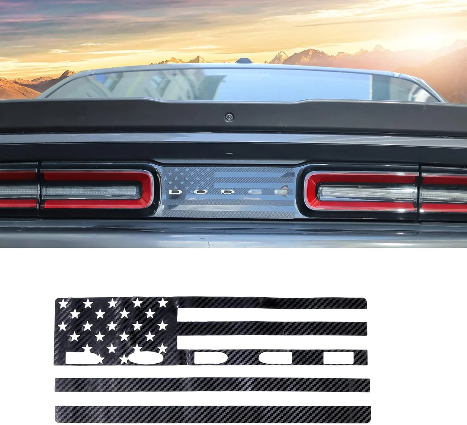 JeCar Tail Light Decal American Flag Rear Light Sticker Exterior Accessories Compatible with Dodge Challenger 2015-2023, Carbon Fiber