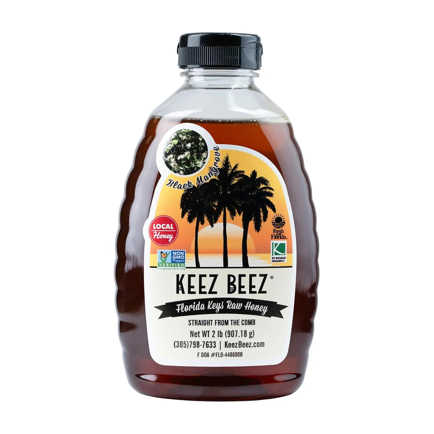 KEEZ BEEZ 100% Natural Raw Gold Honey – Black Mangrove 32 fl oz (2 lb) in Squeeze Bottle – Organic, Non-GMO, Kosher Certified, Bulk Family Size, Rich and Dark Premium Honey, Perfect for Baking and Recipes