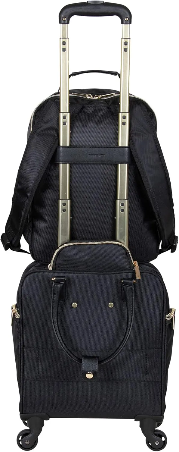 Kenneth Cole REACTION Chelsea 2-Piece Bundle - 17" 4-Wheel Spinner Underseat Carry-On Luggage & Matching 15" Laptop Backpack, Black