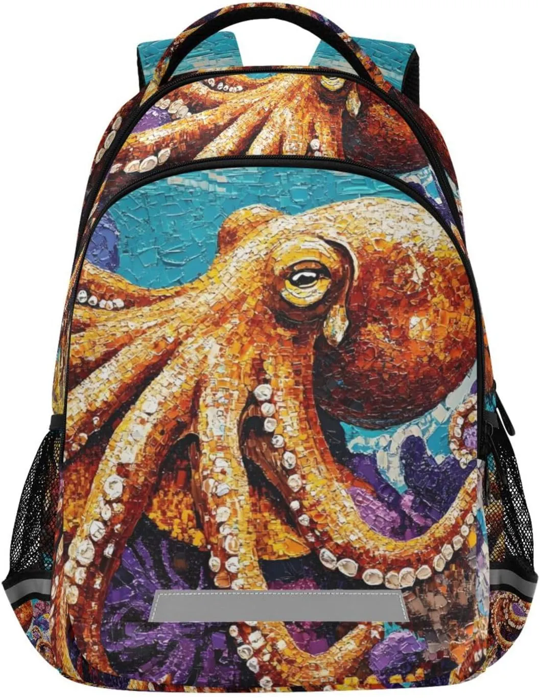 Kids School Backpack-Tentacled Creature Seabed for Boys Girls Ages 6-12, Lightweight Bookbag with Padded Straps Reflective Stripes Daypack for Travel Hiking Study
