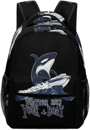 Killer Whale Whatever Sinks Your Boat Fashion Backpack with Little Whistle Shoulders Daypacks Lightweight Laptop Bag Travel Gear