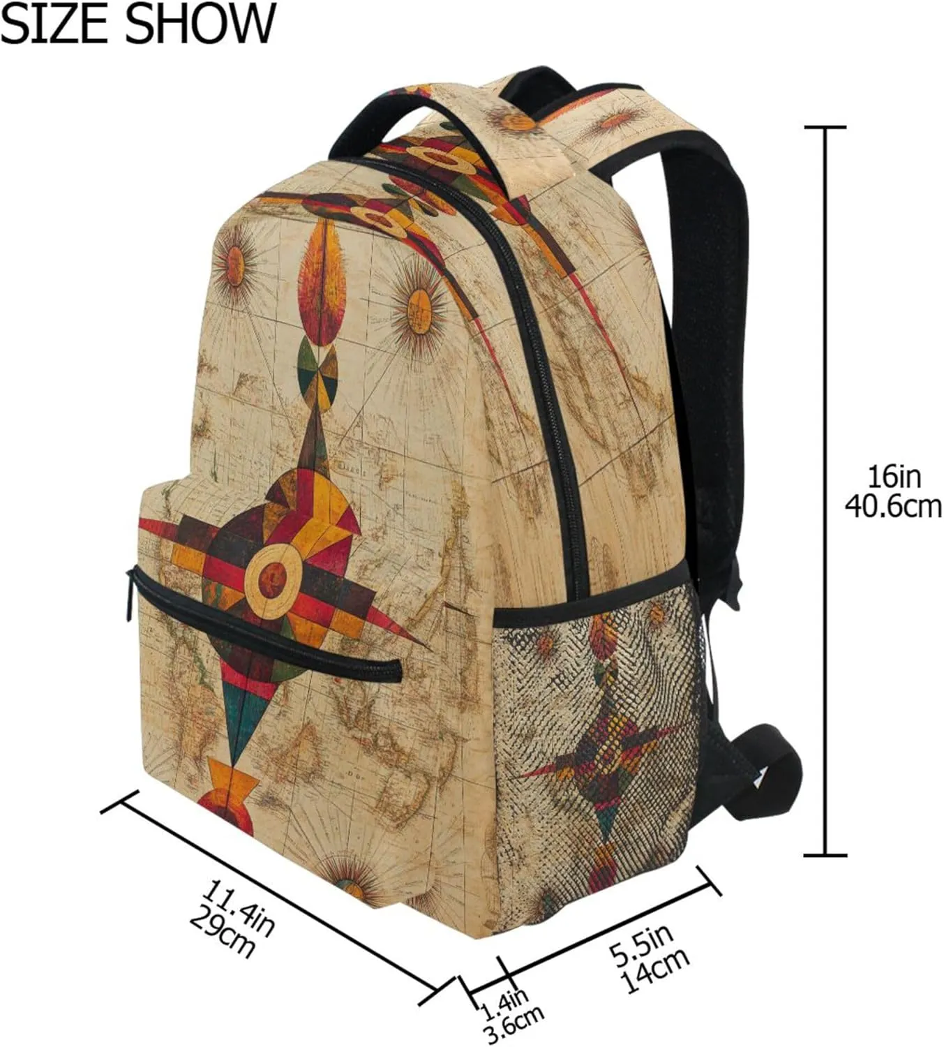 KLL Day Backpack for Women Men Fashion Vintage Daypacks with Chest Strap Gift Men & Women Boho Vintage Geometric Pattern
