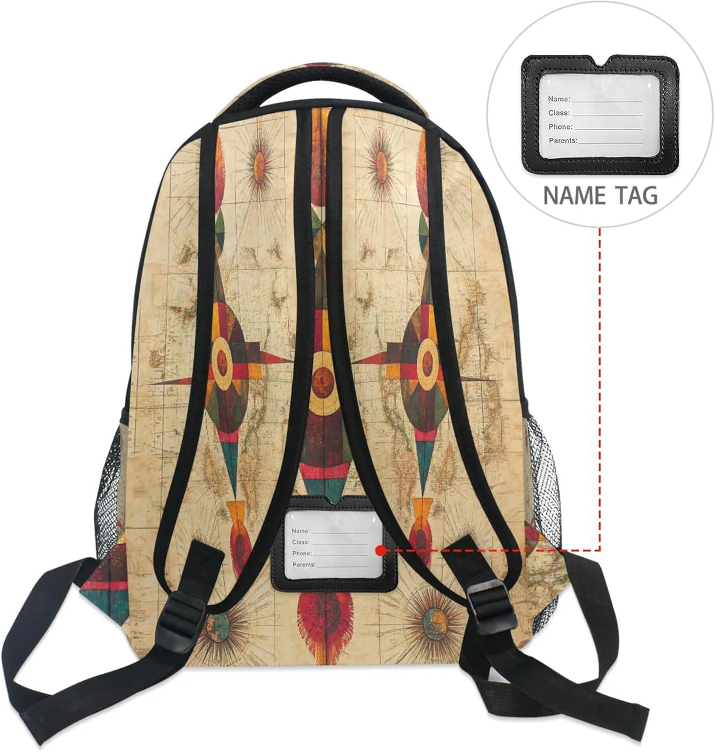 KLL Day Backpack for Women Men Fashion Vintage Daypacks with Chest Strap Gift Men & Women Boho Vintage Geometric Pattern