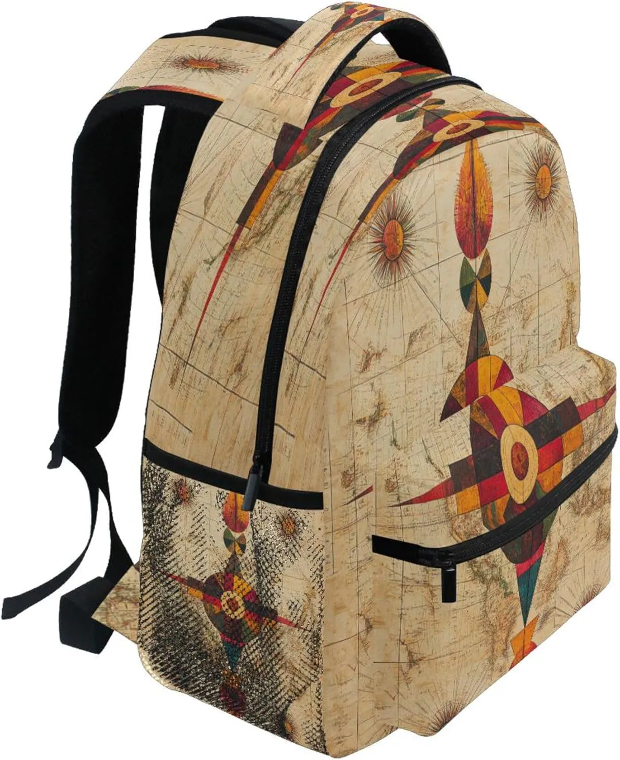 KLL Day Backpack for Women Men Fashion Vintage Daypacks with Chest Strap Gift Men & Women Boho Vintage Geometric Pattern