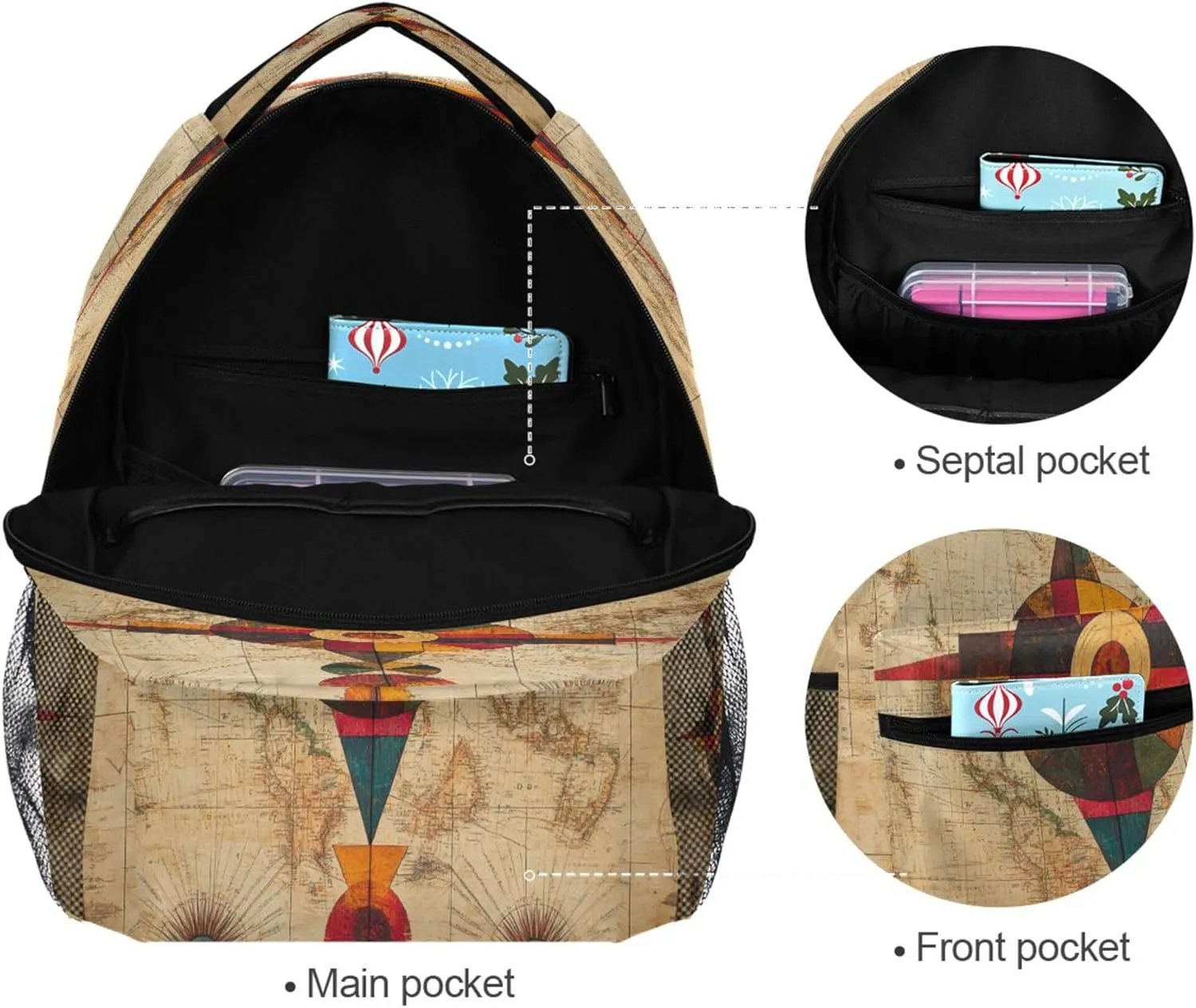 KLL Day Backpack for Women Men Fashion Vintage Daypacks with Chest Strap Gift Men & Women Boho Vintage Geometric Pattern