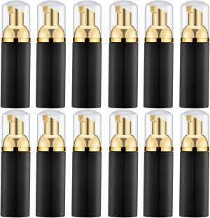 KOIBITO 2 Oz Black Foam Soap Bottle with Gold Pump Empty Travel Foaming Dispenser for Hand Soap,Lash Shampoo,Body Wash(12 PCS, Clear Cap)