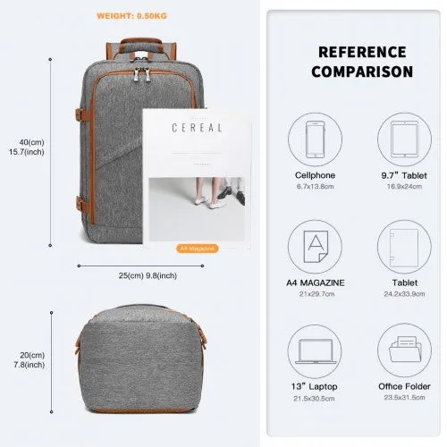 Kono Lightweight Cabin Bag Travel Business Backpack - Grey And Brown