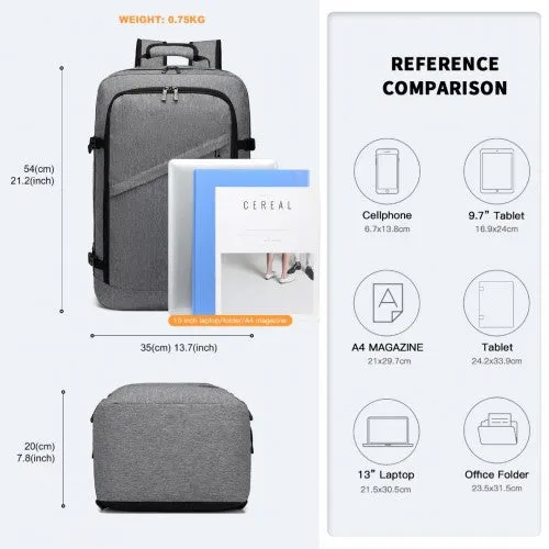 Kono Lightweight Cabin Bag Travel Business Backpack - Grey