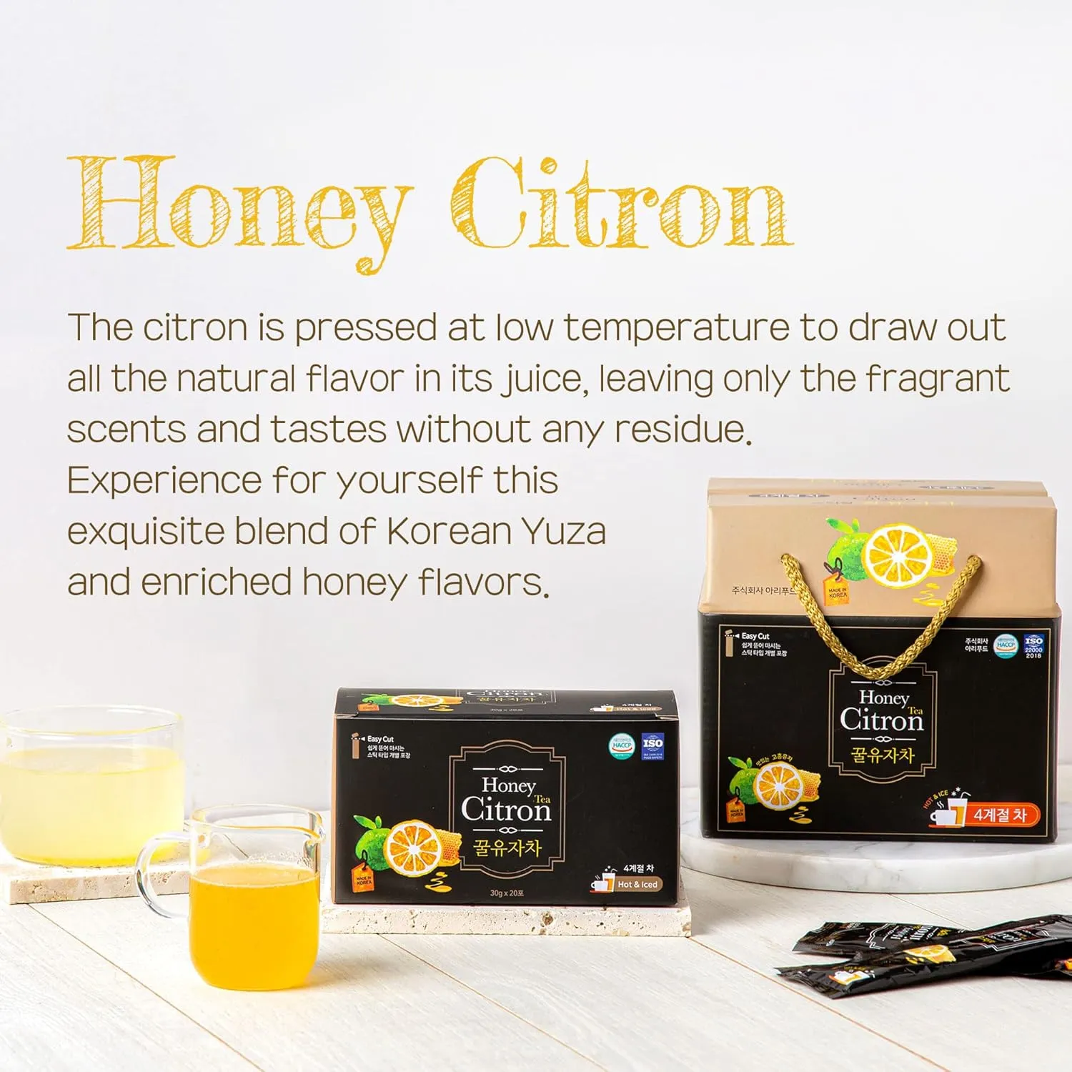 Korean Honey Yuza Citron Tea [ Korean Foods ] Low Calorie Concentrate Yuja Sticks, Vitamin C, Enjoy Anytime Anywhere [ Jeollanamdo Foods ] 50 Packets
