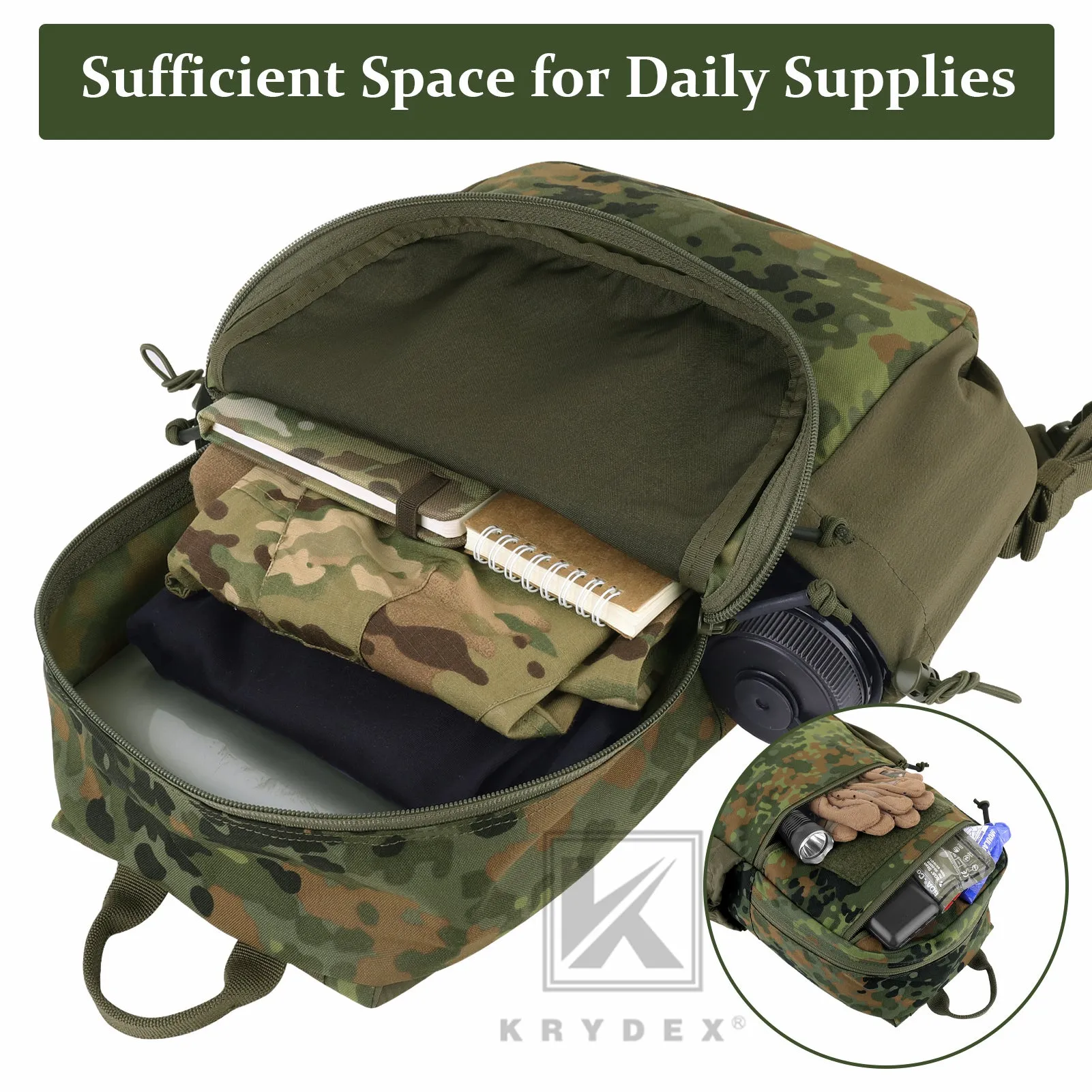 KRYDEX 14L Tactical Daypack Outdoor EDC Backpack Travel Lightweight Waterproof