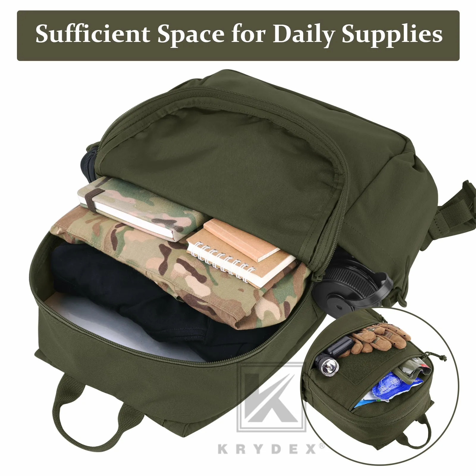 KRYDEX 14L Tactical Daypack Outdoor EDC Backpack Travel Lightweight Waterproof