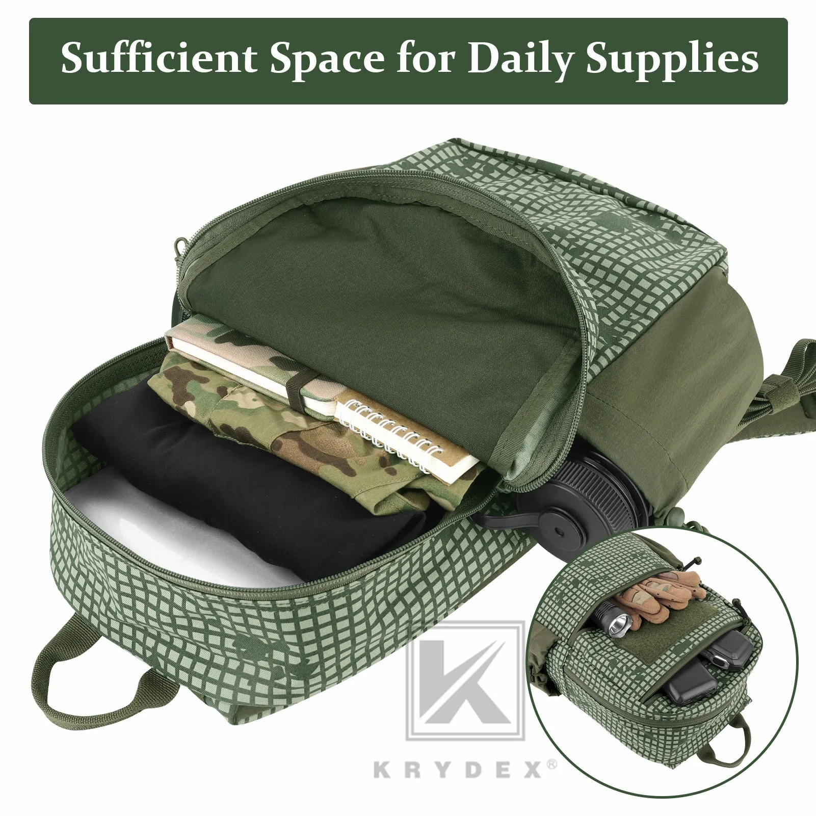 KRYDEX 14L Tactical Daypack Outdoor EDC Backpack Travel Lightweight Waterproof
