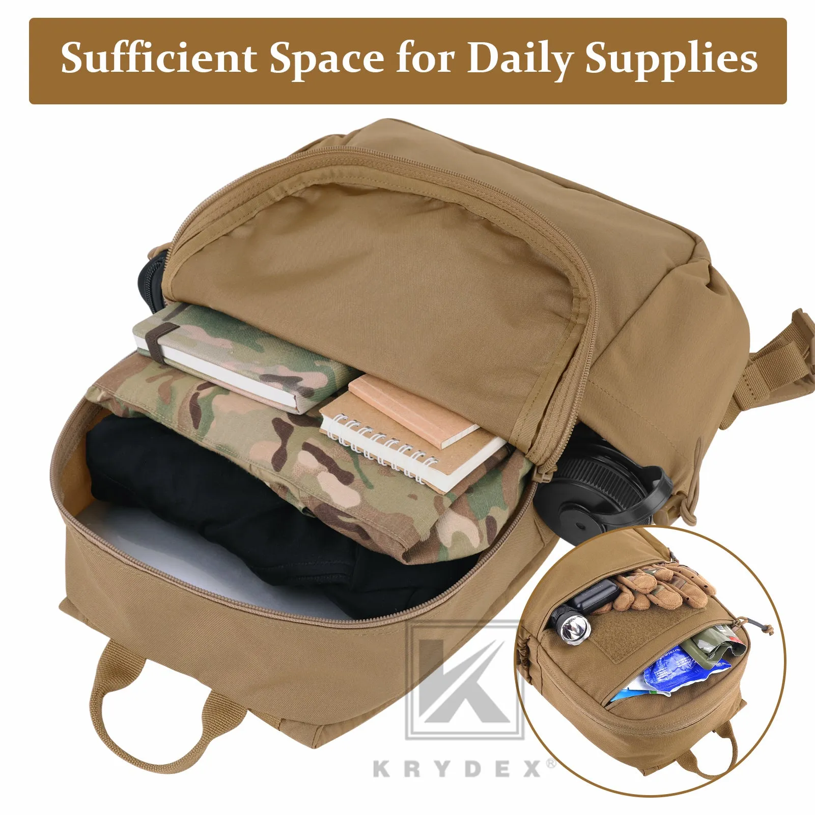 KRYDEX 14L Tactical Daypack Outdoor EDC Backpack Travel Lightweight Waterproof