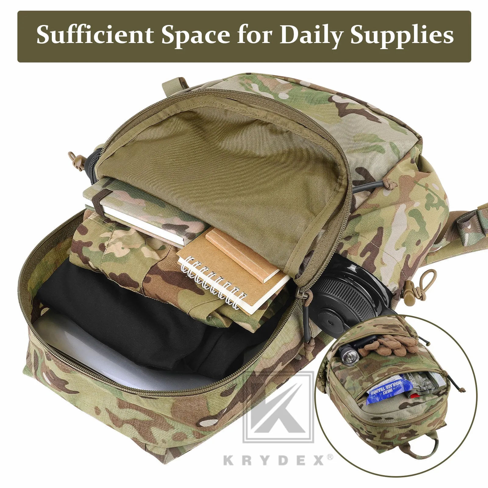 KRYDEX 14L Tactical Daypack Outdoor EDC Backpack Travel Lightweight Waterproof