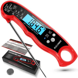 KULUNER TP-01 Waterproof Digital Instant Read Meat Thermometer with 4.6” Folding Probe Backlight & Calibration Function for Cooking Food Candy, BBQ Grill, Liquids,Beef(Black)