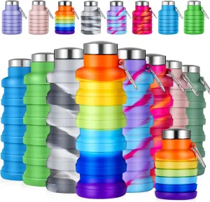 Lallisa 8 Pcs Collapsible Water Bottles Bulk Reusable Silicone Foldable Water Bottles 17 oz Portable Lightweight Sports Bottle with Carabiner for Gym Hiking Camping Travel(Mixed Colors)