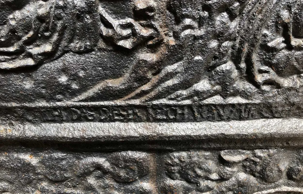 Large Early Swedish Cast Iron Stove Plate with Coat of Arms
