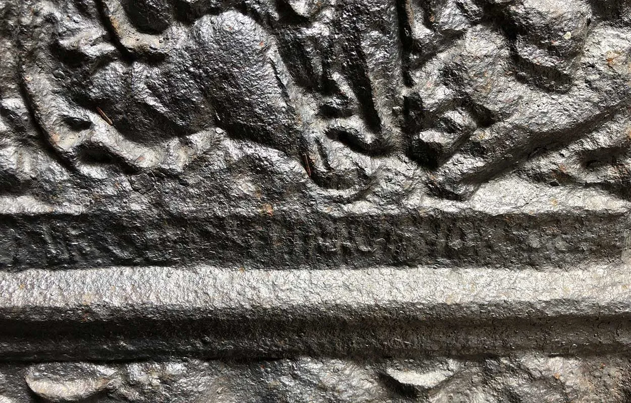 Large Early Swedish Cast Iron Stove Plate with Coat of Arms