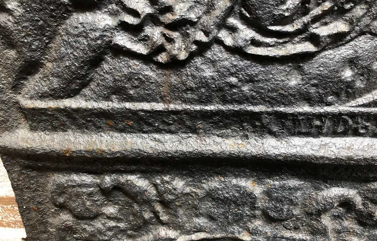 Large Early Swedish Cast Iron Stove Plate with Coat of Arms