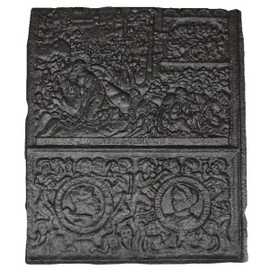 Large Early Swedish Cast Iron Stove Plate with Coat of Arms