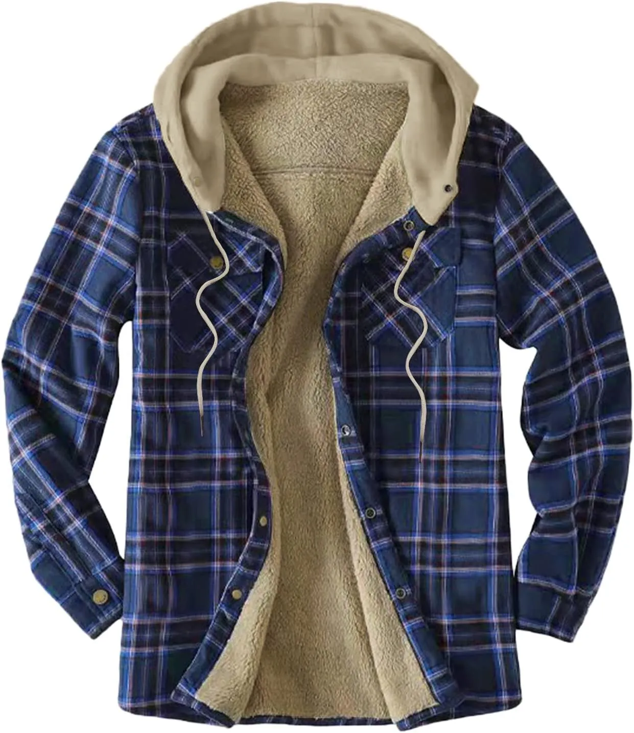 LCMTWX Men's Fleece Lined Flannel Shirt Jacket Winter Plaid Button Down Stand Collar Snow Coat Jacket Outwear with Casual