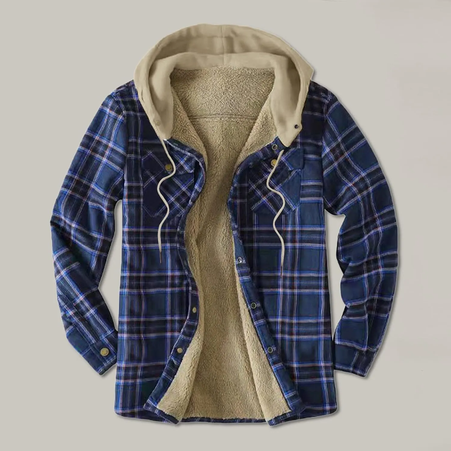 LCMTWX Men's Fleece Lined Flannel Shirt Jacket Winter Plaid Button Down Stand Collar Snow Coat Jacket Outwear with Casual