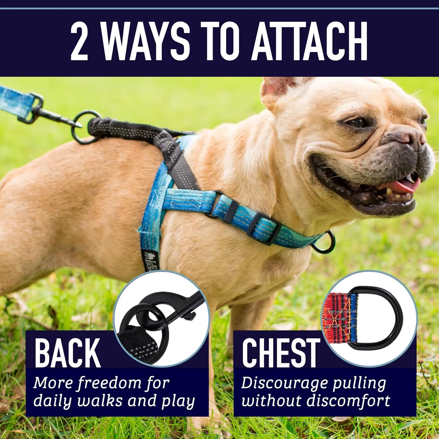 Leash Boss No Pull Dog Harness - Easy Walk for Small, Medium, Large Pets - Reflective No Pull Pet Harness with Rear and Front Clip - Large Blanket Pattern Design with Handle