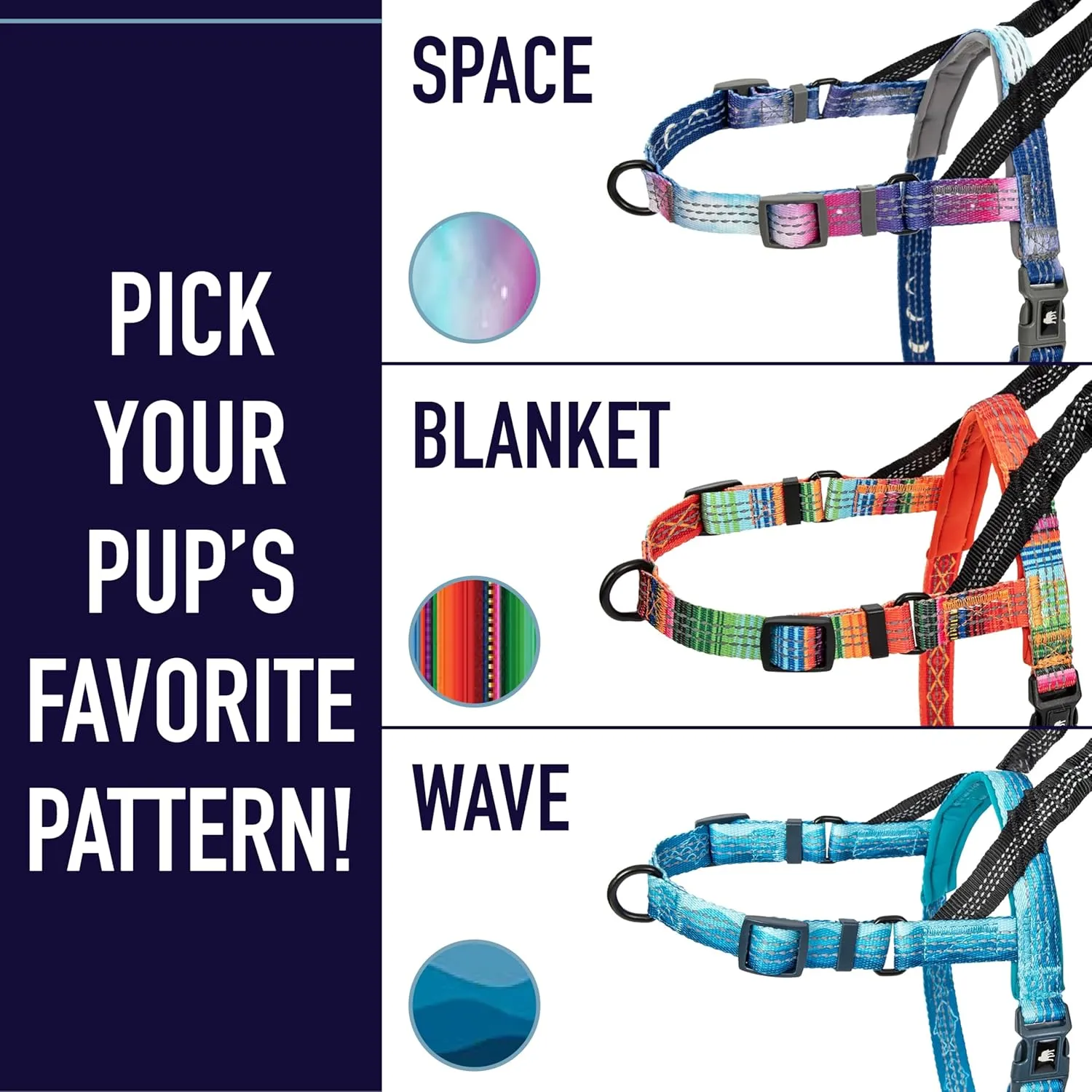 Leash Boss No Pull Dog Harness - Easy Walk for Small, Medium, Large Pets - Reflective No Pull Pet Harness with Rear and Front Clip - Large Blanket Pattern Design with Handle