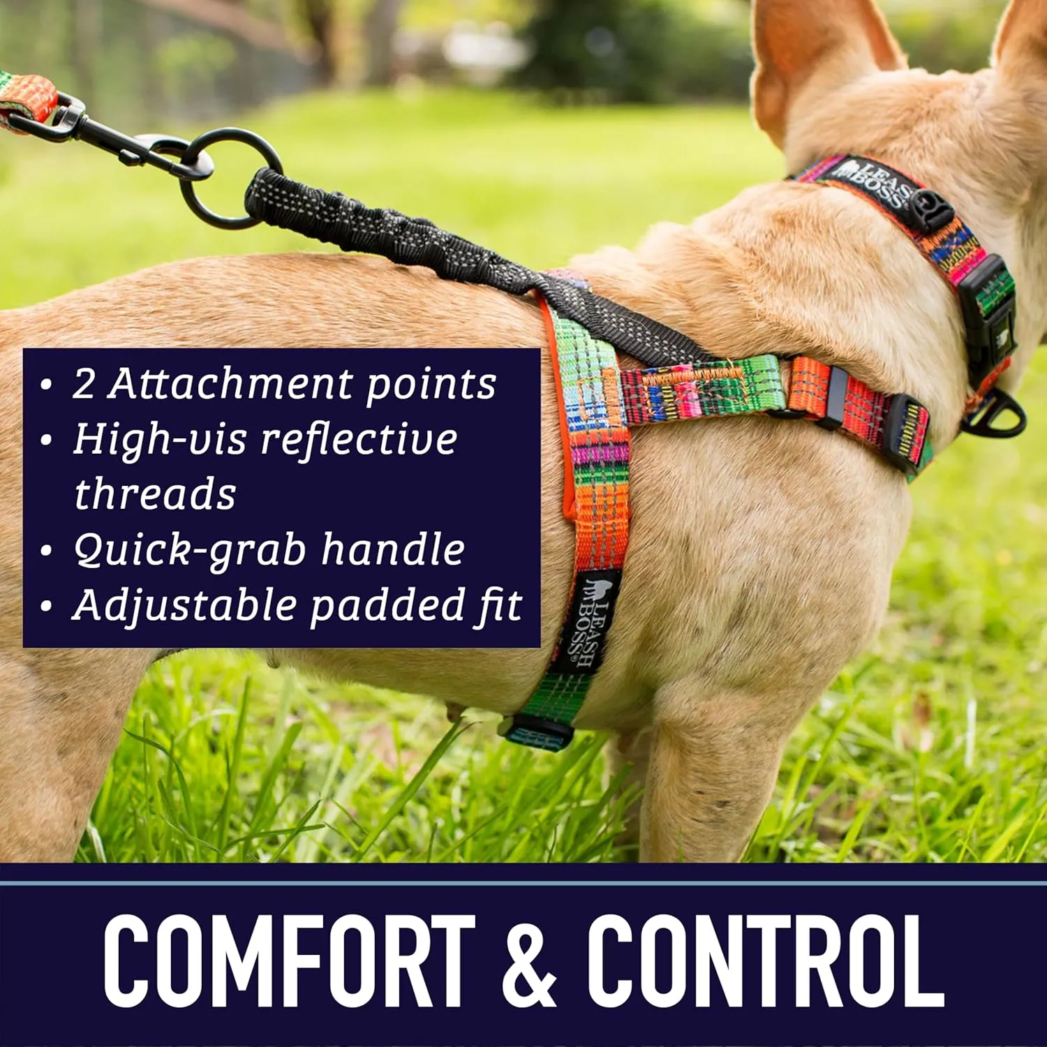 Leash Boss No Pull Dog Harness - Easy Walk for Small, Medium, Large Pets - Reflective No Pull Pet Harness with Rear and Front Clip - Large Blanket Pattern Design with Handle