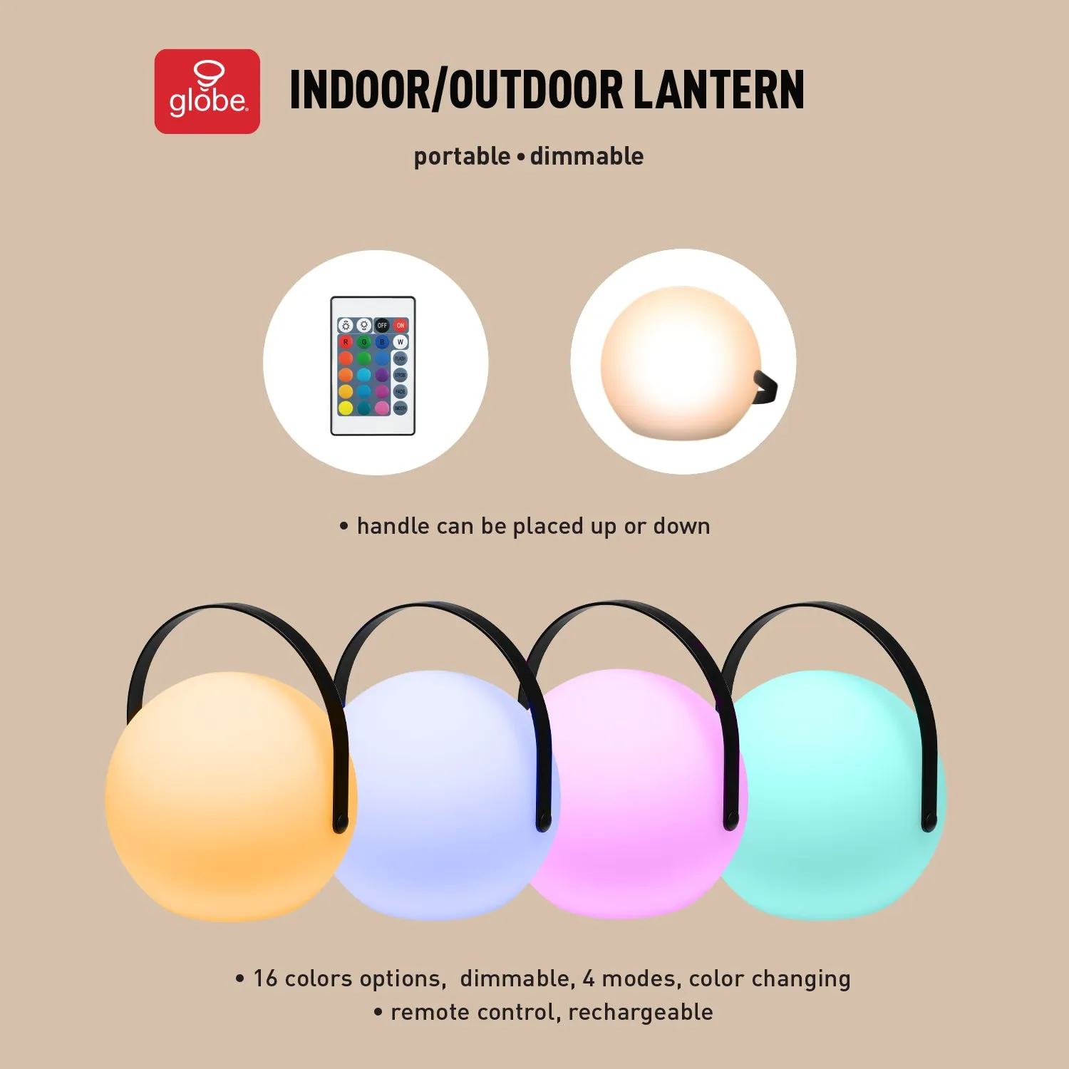 LED Integrated USB Rechargeable Indoor Outdoor RGB Multicolor Changing Portable Sphere Lantern with Remote Control