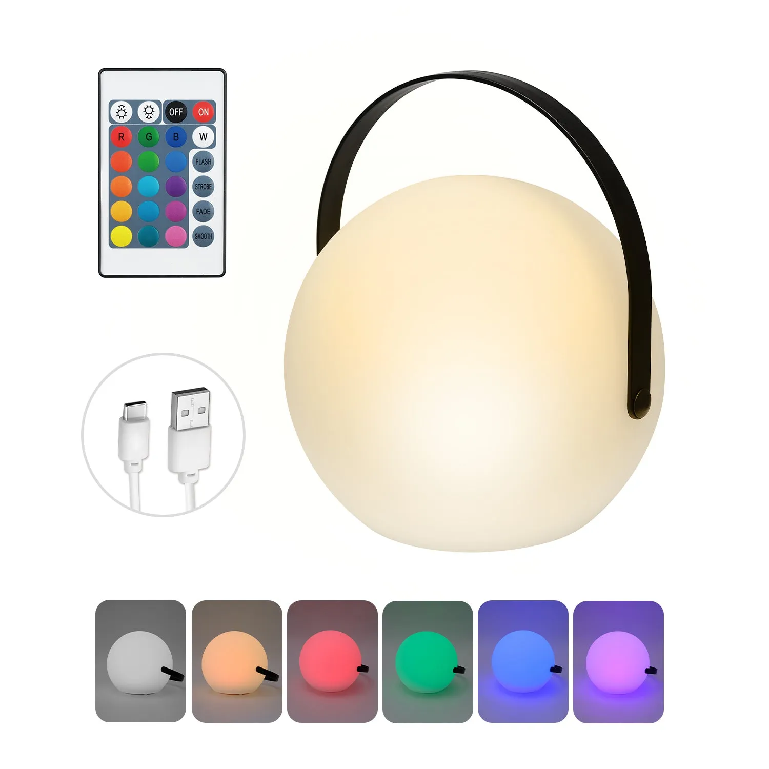 LED Integrated USB Rechargeable Indoor Outdoor RGB Multicolor Changing Portable Sphere Lantern with Remote Control