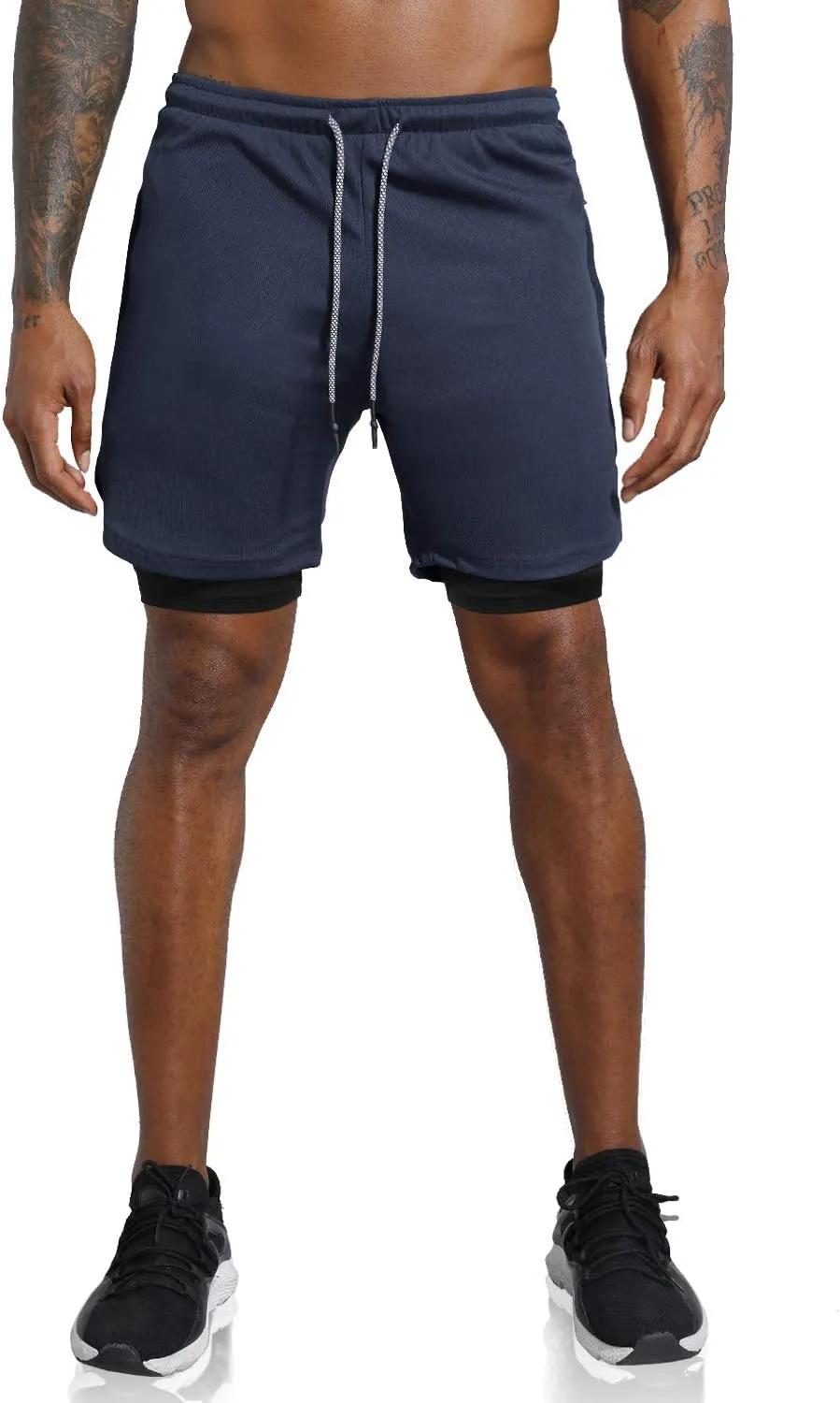 Leidowei Men's 2 in 1 Workout Running Shorts Lightweight Training Yoga Gym 7" Short with Zipper Pockets