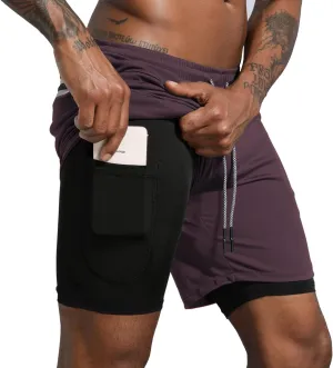 Leidowei Men's 2 in 1 Workout Running Shorts Lightweight Training Yoga Gym 7" Short with Zipper Pockets