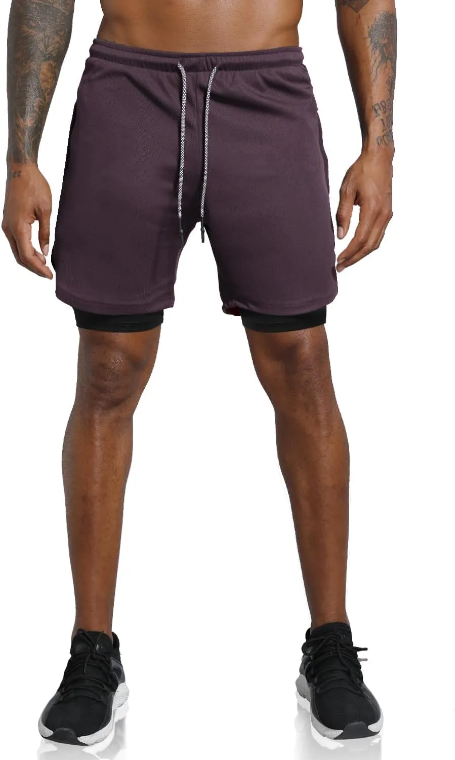 Leidowei Men's 2 in 1 Workout Running Shorts Lightweight Training Yoga Gym 7" Short with Zipper Pockets