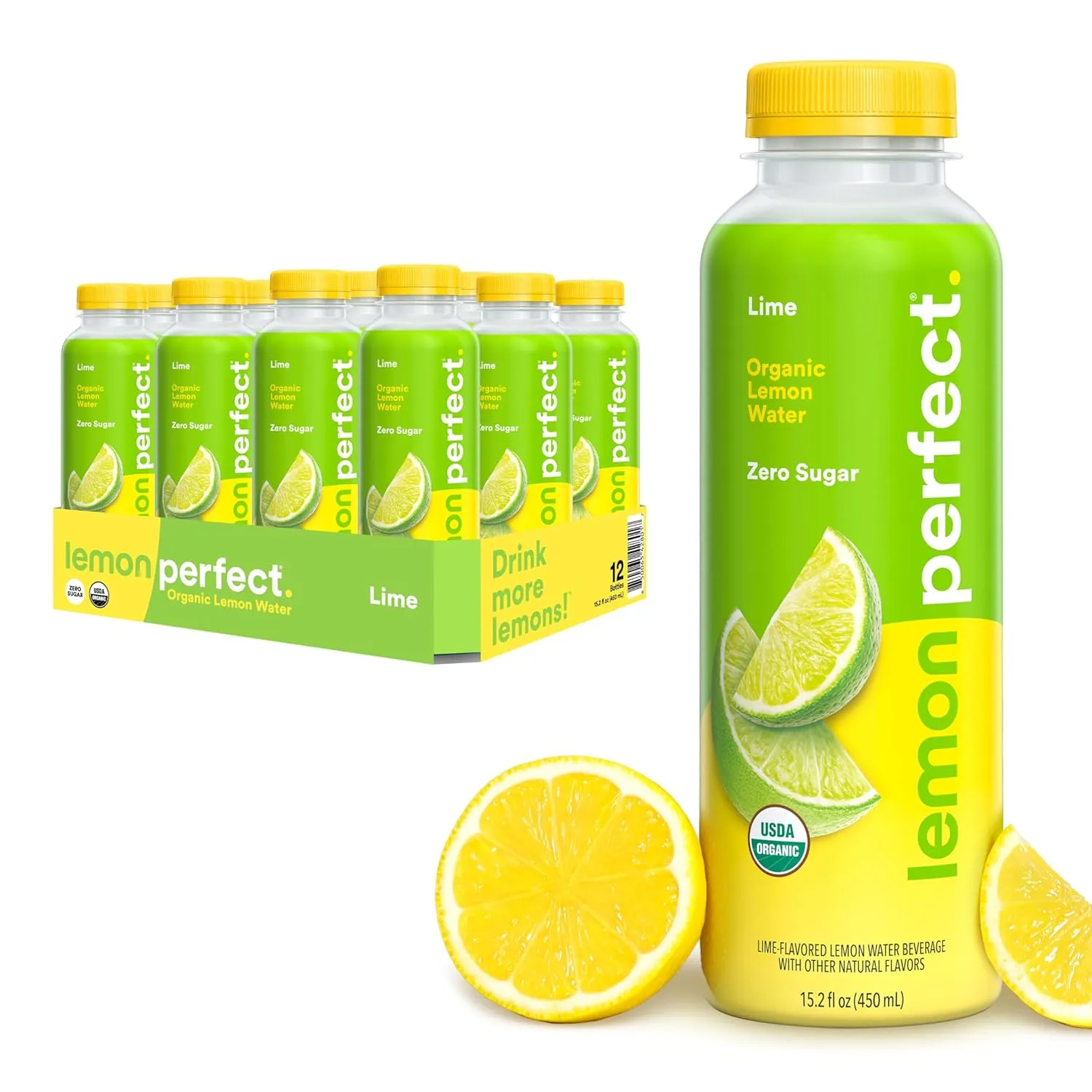 Lemon Perfect Lime, Hydrating Flavored Lemon Water, Zero Sugar, Healthy Hydration Drinks, Organic, 15.2 fl oz Bottles (12-Pack)