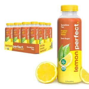 Lemon Perfect Sunshine Lemon Tea, Half Hydrating Flavored Lemon Water & Half Organic Ice Tea, Zero Sugar, Healthy Hydration Drinks, 15.2 fl oz Bottles (12-Pack)