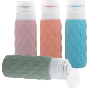 LIFKOME 4Pcs Travel Bottles Reusable Toiletry Containers for Shampoo Conditioner Includes Cherry Blossom with Storage Bag