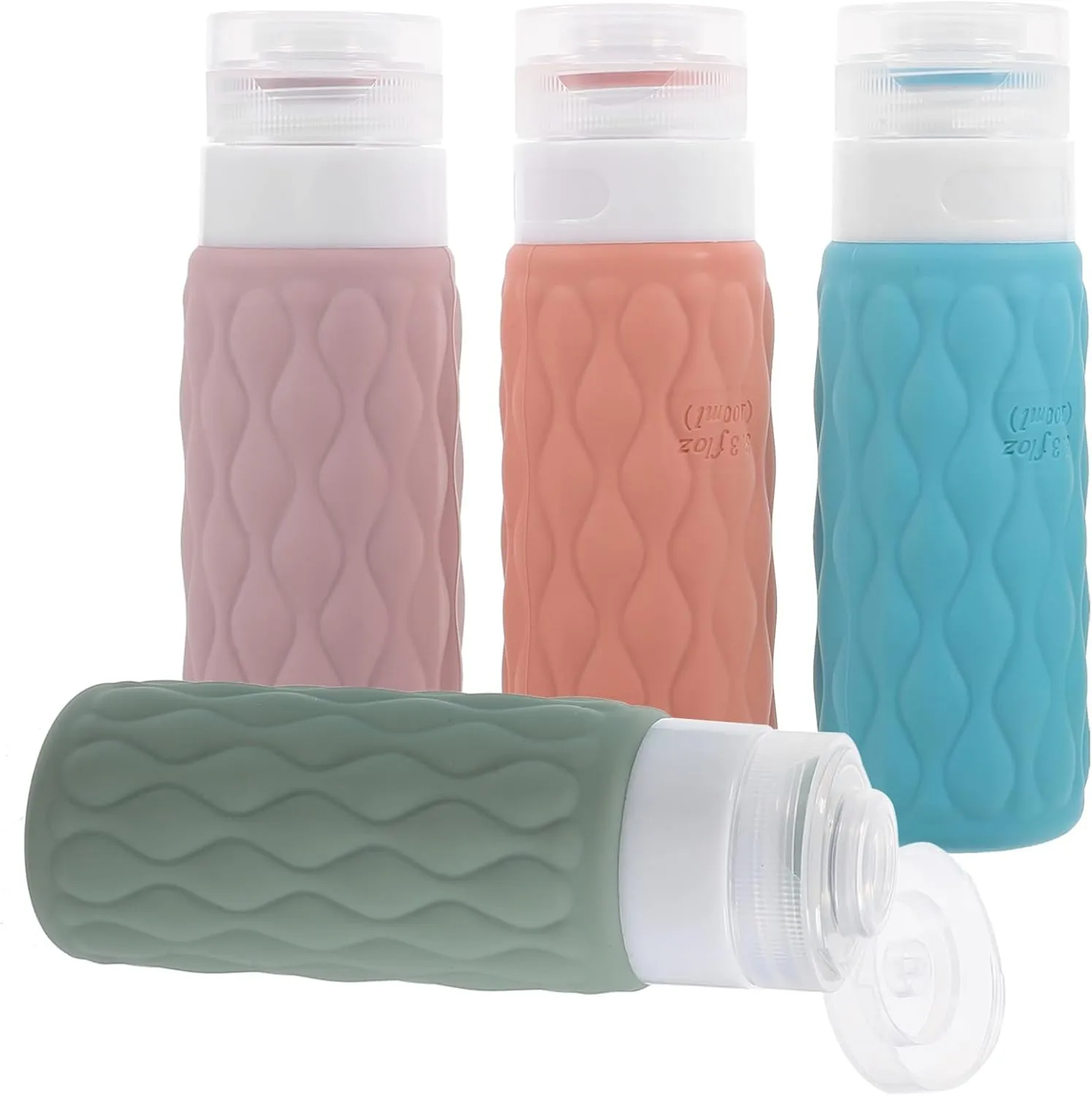 LIFKOME 4Pcs Travel Bottles Reusable Toiletry Containers for Shampoo Conditioner Includes Cherry Blossom with Storage Bag