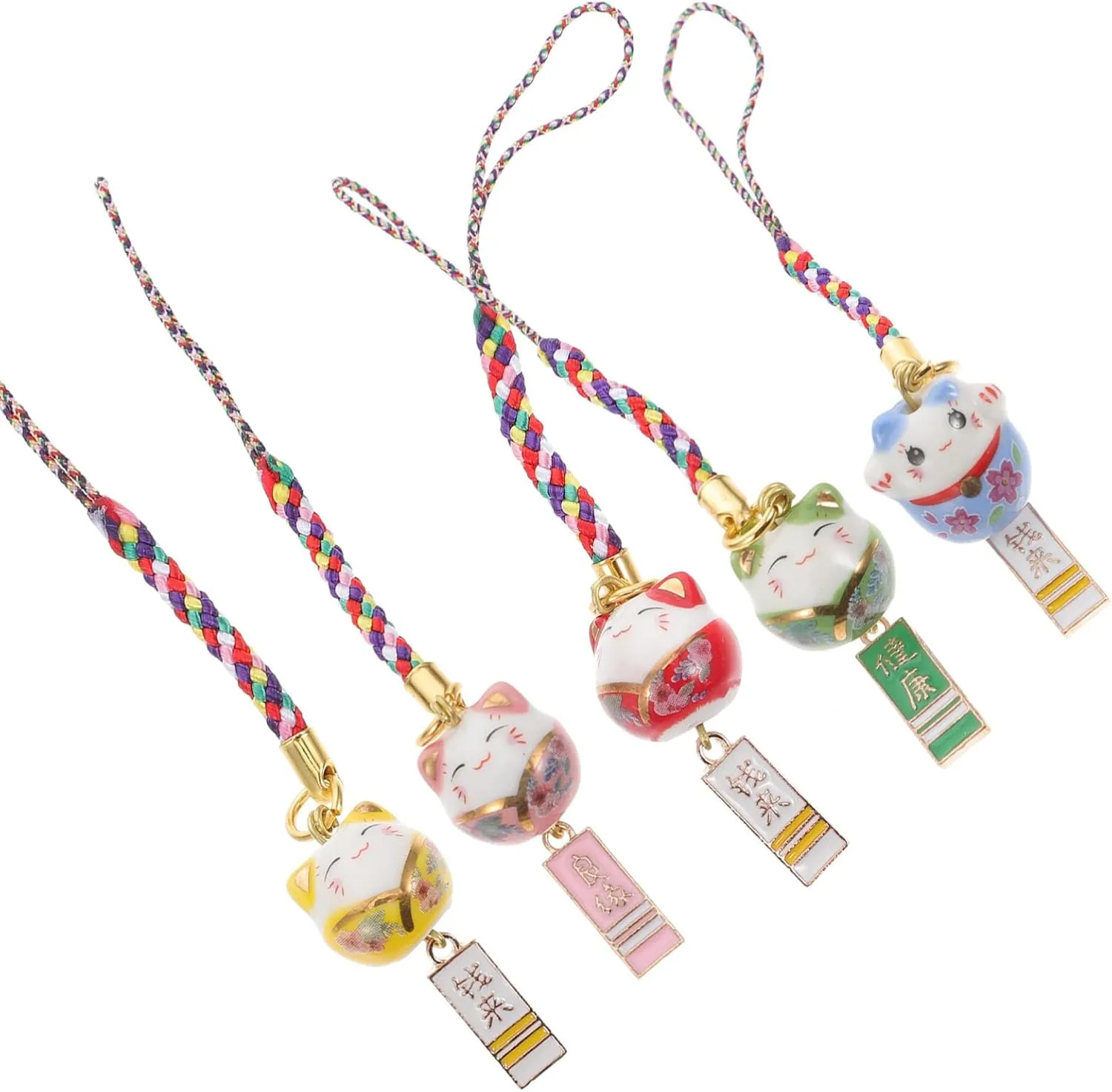 LIFKOME 5pcs Fortune Lucky Cat Key Chains Maneki Neko Keyring Fengshui Fortune Lucky Cat Pendant Japanese Beckoning Keychains for Wealth Health Gift Backpack Purse