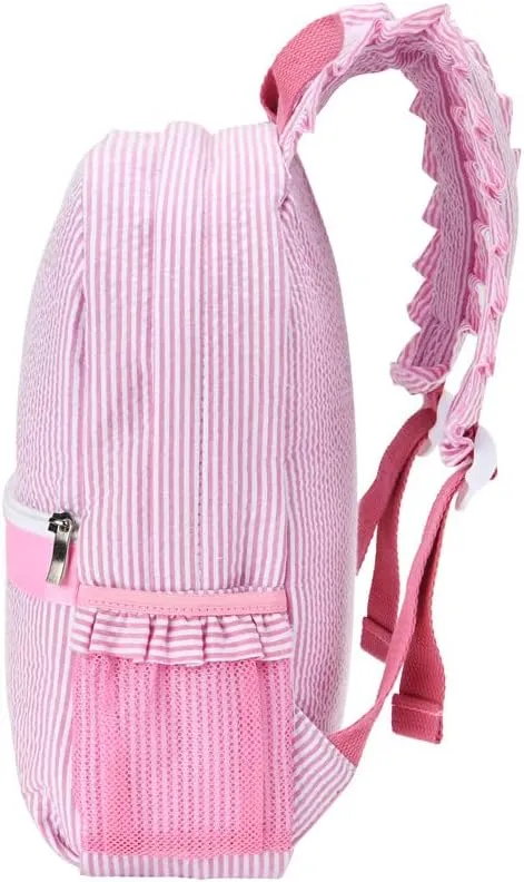 Lightweight Toddler Backpack for Girls,Seersucker Preschool Bookbag for Kids,Cute Pleated Children Kindergarten Backpack,SMALL (Pink, Small)