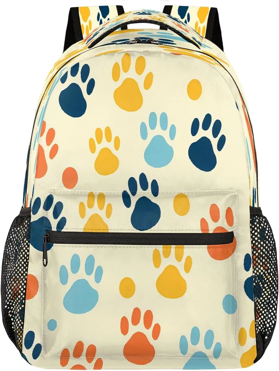 Lightweight Travel Backpack, Colorful Cat Dog Paw Print Large Capacity Bookbag, Waterproof Travel Bag Casual Daypack for Men Women Adults