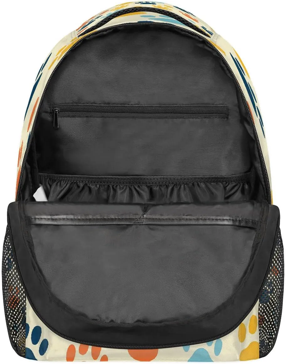 Lightweight Travel Backpack, Colorful Cat Dog Paw Print Large Capacity Bookbag, Waterproof Travel Bag Casual Daypack for Men Women Adults