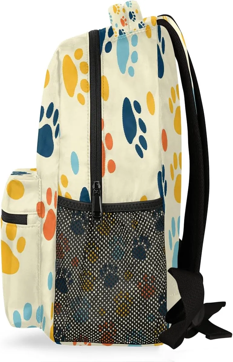 Lightweight Travel Backpack, Colorful Cat Dog Paw Print Large Capacity Bookbag, Waterproof Travel Bag Casual Daypack for Men Women Adults