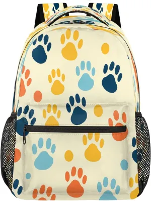 Lightweight Travel Backpack, Colorful Cat Dog Paw Print Large Capacity Bookbag, Waterproof Travel Bag Casual Daypack for Men Women Adults